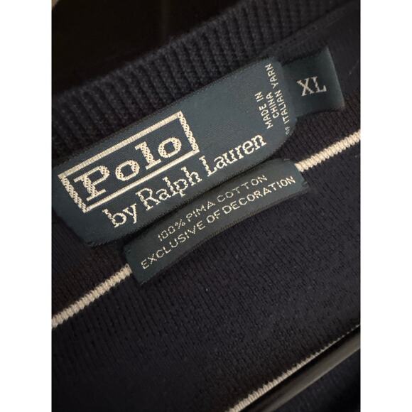 Polo Ralph Lauren VINTAGE Striped 100% Pima Cotton Sweater - Navy White XL - Picture 7 of 7
